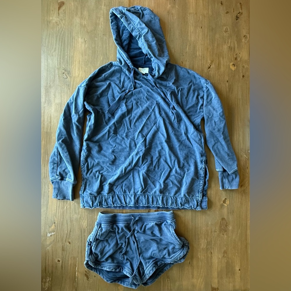 Aerie Blue Hoodie & Shorts Matching Set